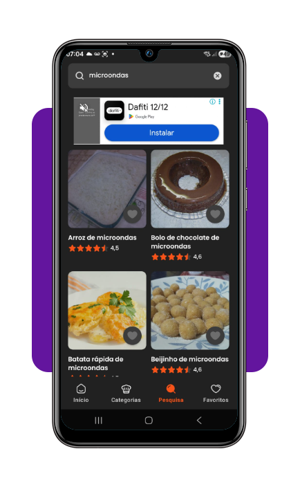 Busca por receitas de micro-ondas no app TudoGostoso