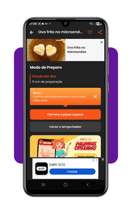 Ícones de favoritar e compartilhar receita no app TudoGostoso