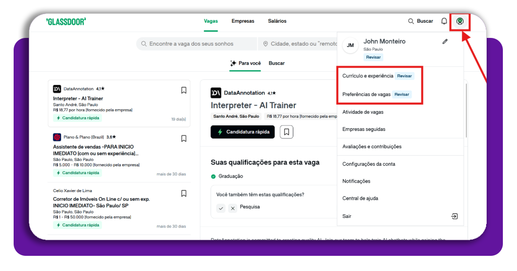 Aplicativo para encontrar vagas para começar a trabalhar rápido 4 Passo 3 preenchimento de documentos no Glassdoor