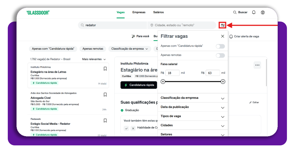 Aplicativo para encontrar vagas para começar a trabalhar rápido 6 Passo 5 configuração de alertas no Glassdoor
