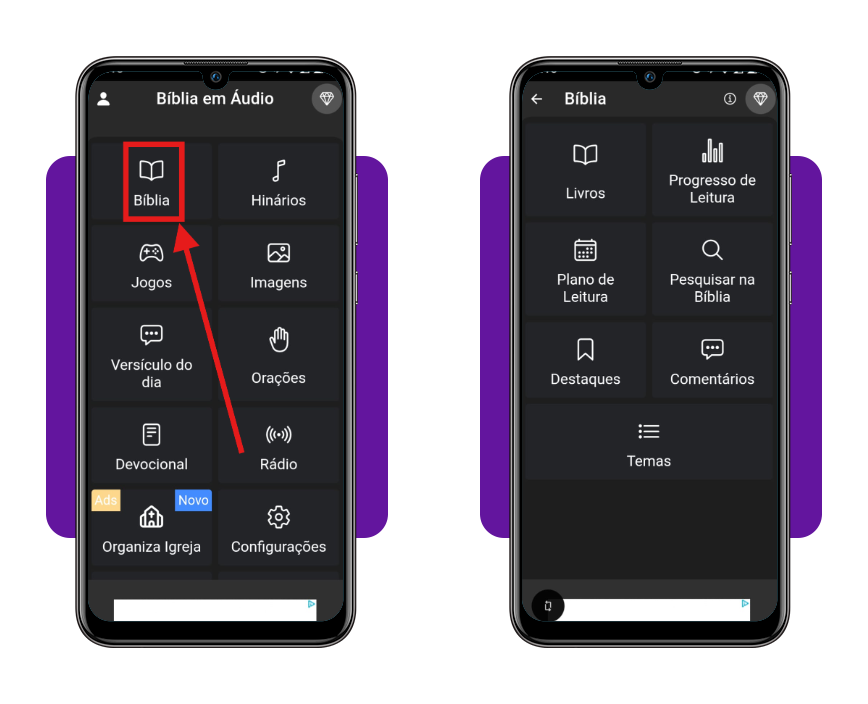 Passo 2 acesso à Bíblia no app A Bíblia em Áudio e Falada