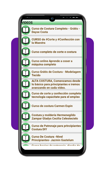 Tela de cursos do app Curso de Costura