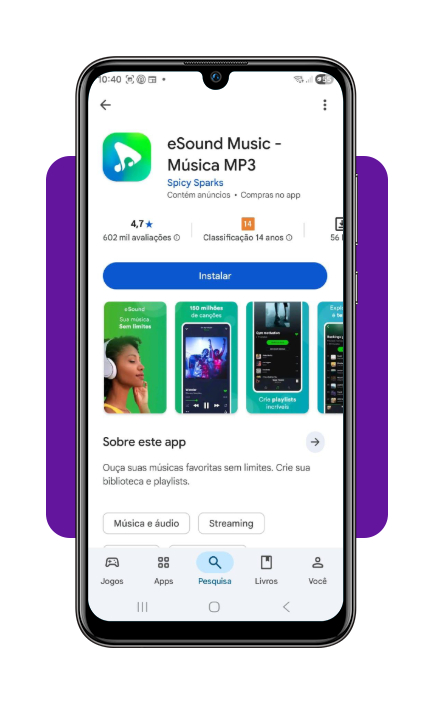 eSound Music na Play Store - tela de instalação do app