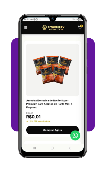 Receba ração grátis para cachorro na sua casa: saiba como solicitar 1 Tela do site Fit&Furry com opções de amostras grátis de ração para cachorro