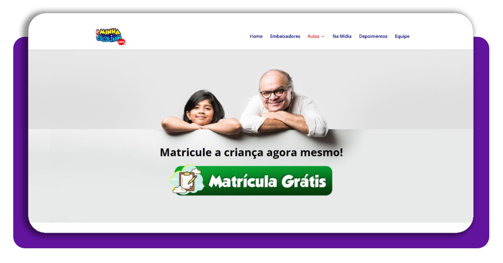 Formulário de matrícula gratuita no site Minha Escolinha Online