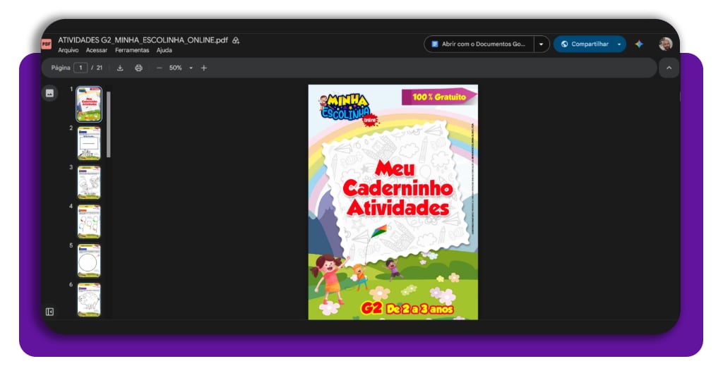 Exercícios interativos disponíveis na plataforma Minha Escolinha Online