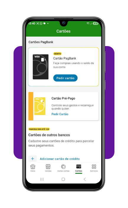 Tela de solicitação do cartão pré-pago no PagBank