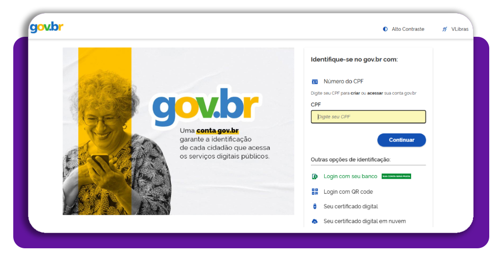 Tela de login com conta gov.br no sistema SVR