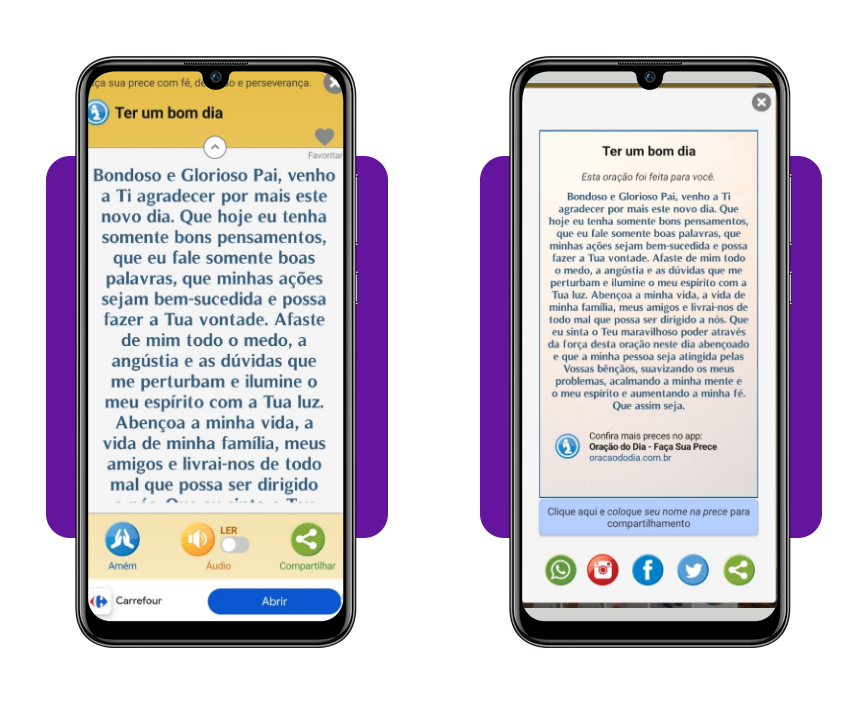 Oração diária para sua família: envie lindas mensagens online grátis 4 Passo 3 para compartilhar a oração no app Oração do Dia
