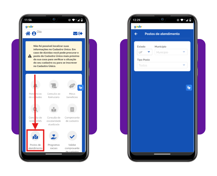 Descubra se você pode receber auxílio-base de R$ 600,00 com seu CPF 5 Tela do app CadÚnico mostrando postos de atendimento CRAS