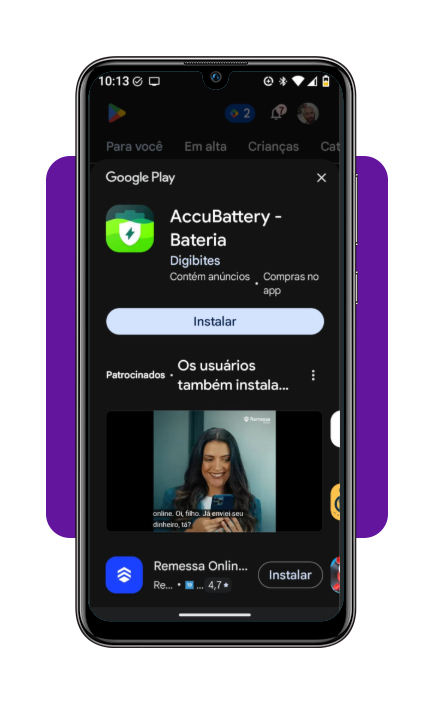 Tela da Google Play Store com o AccuBattery para instalar