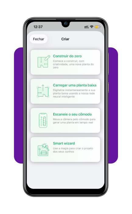 Tela do Planner 5D com opção de criar projeto de imóvel