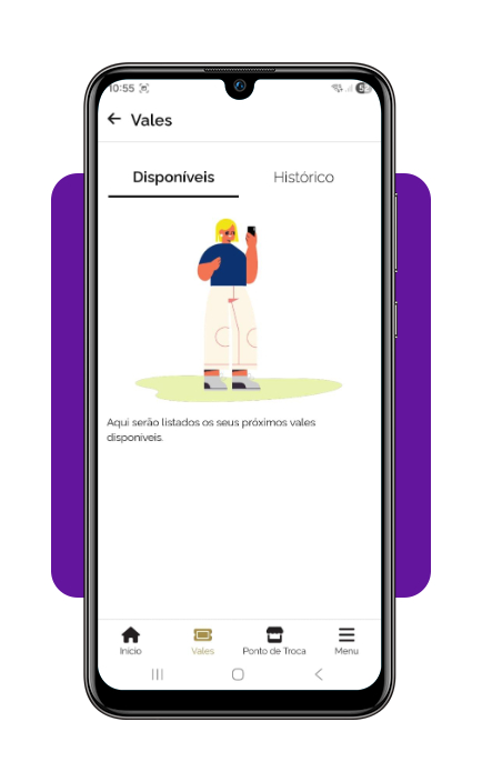 Tela de vales disponíveis no aplicativo Meu Social