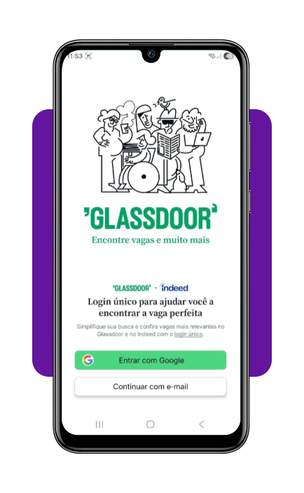 Tela de login do Glassdoor com opções de entrar com Google ou Facebook