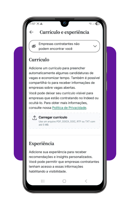 Tela do Glassdoor com o botão Carregar currículo em destaque