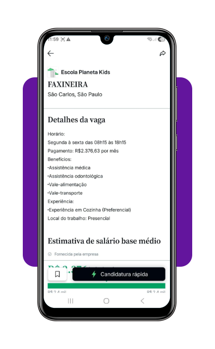 Tela de vaga no Glassdoor com o botão Candidatura rápida em destaque