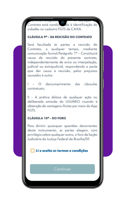 Passo 4 - Aceite os termos de uso do aplicativo FGTS