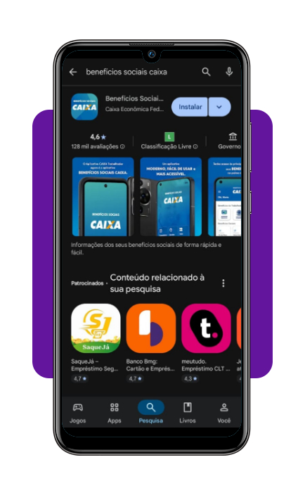 Passo 1 para baixar o app Benefícios Sociais CAIXA