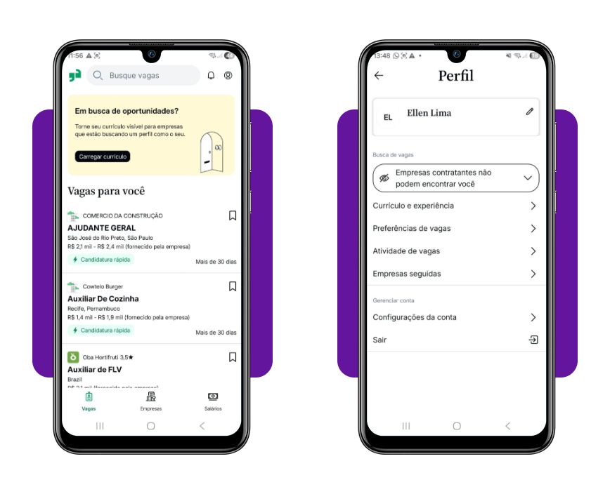 Aba de currículo e experiência no Glassdoor