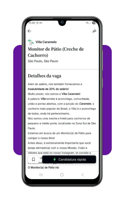 Botão de candidatura rápida no Glassdoor