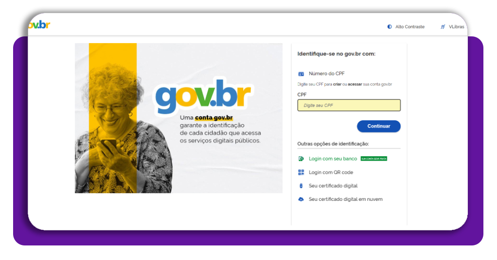 Tela de login do Gov.br com campo de CPF para acessar o Repis Cidadão