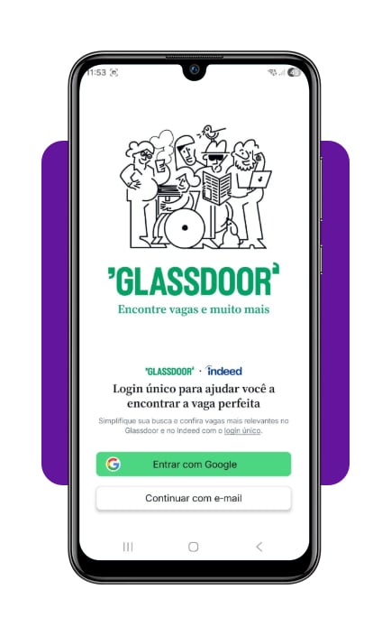 Operador de caixa com bonificação: cadastre-se em vagas premium 2 Tela de login do aplicativo Glassdoor