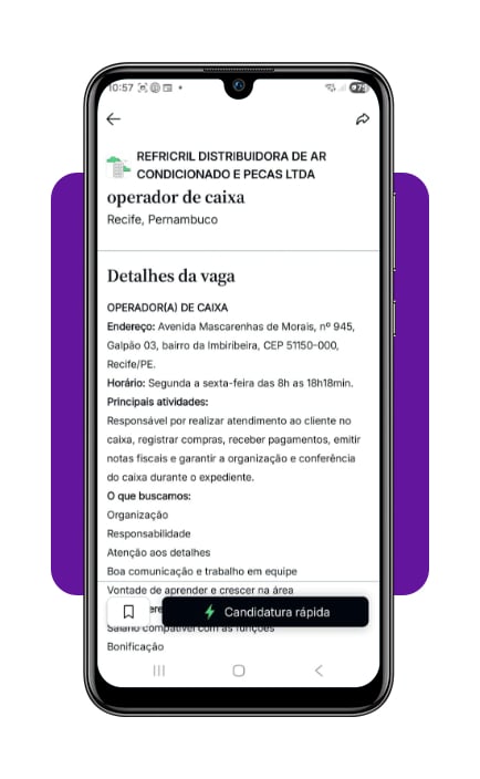 Operador de caixa com bonificação: cadastre-se em vagas premium 7 Tela de candidatura rápida no Glassdoor