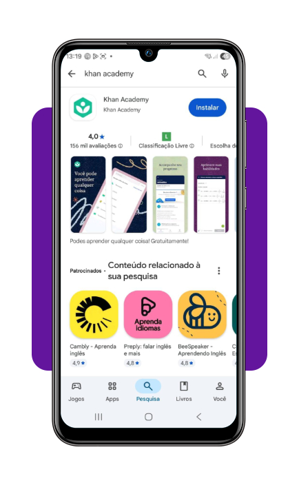 Vergonha por não saber calcular? Aprenda grátis com app de matemática 2 Passo 1 para baixar o Khan Academy na loja de aplicativos