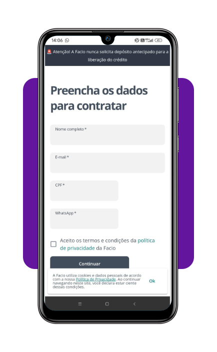 Passo 3 - Preencha o formulário no app Facio