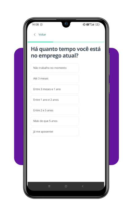 Passo 4 - Informe seus dados profissionais no app Facio
