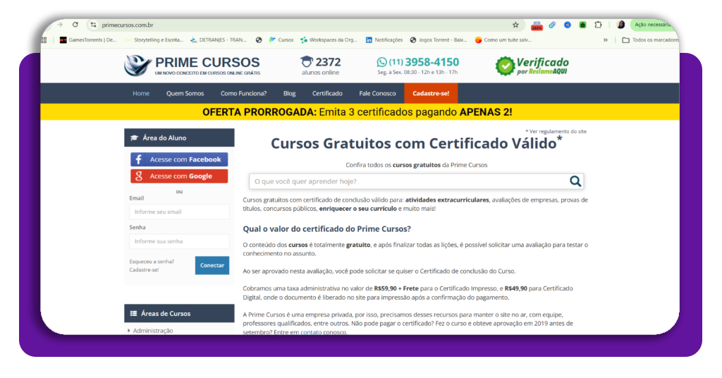 Passo 1 - Acessar a plataforma Prime Cursos e buscar o curso de balconista de farmácia