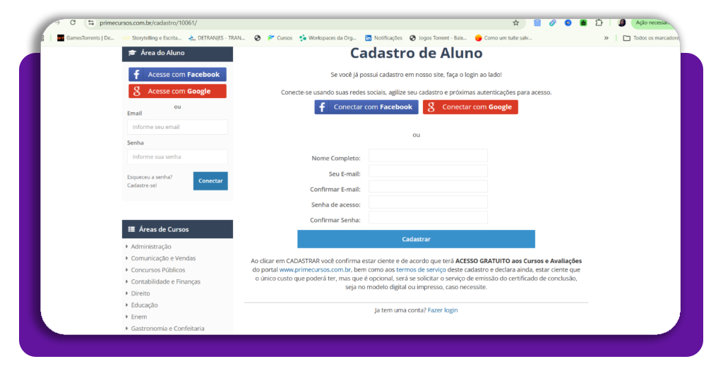 Passo 4 - Preencher o formulário de cadastro para iniciar o curso de balconista de farmácia