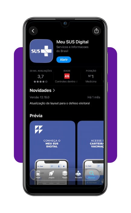 Tela de login do aplicativo Meu SUS Digital