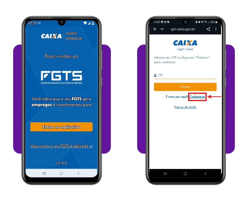 Tela de login do app FGTS