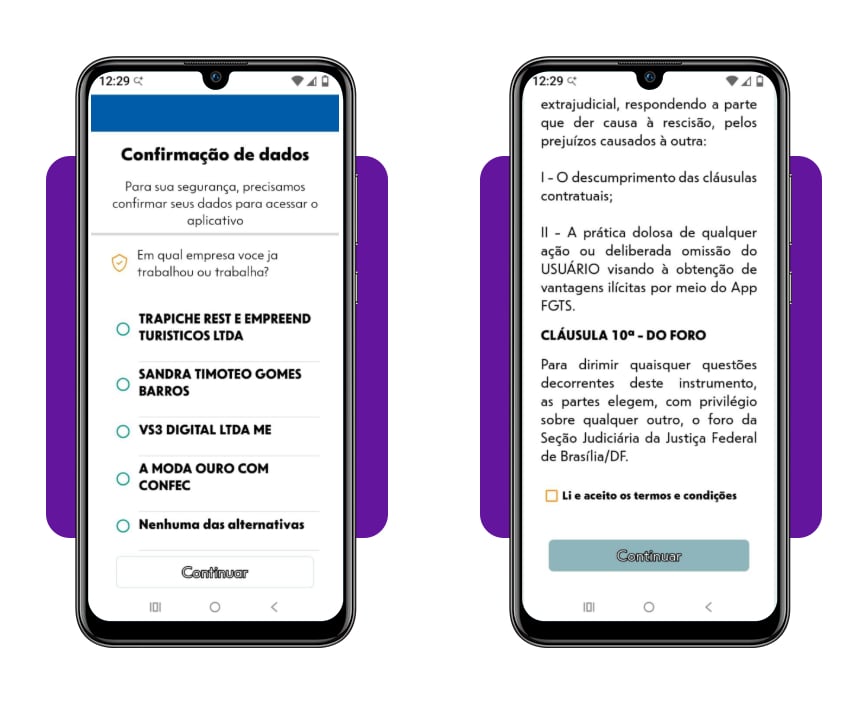 Tela de confirmação de identidade no app FGTS
