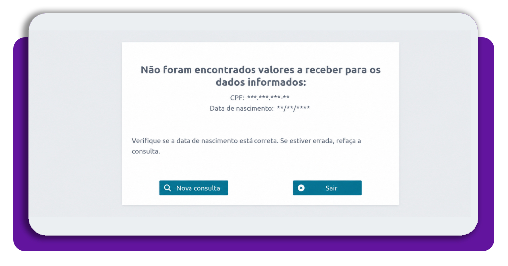 Receber dinheiro esquecido: veja como consultar valores no seu CPF 3 Tela do SVR mostrando resultado da consulta de valores a receber com data de retorno