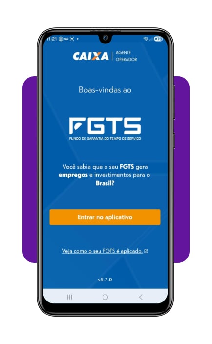 Tela inicial do aplicativo FGTS para login