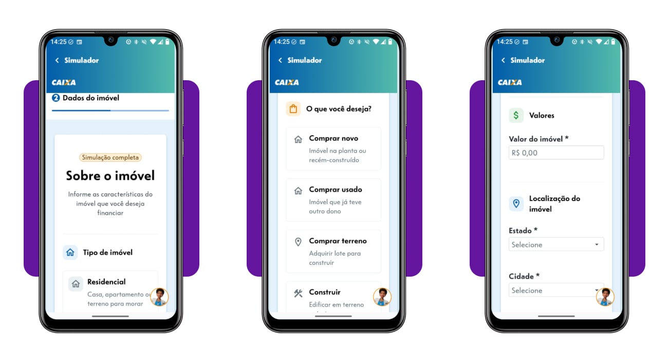 Tela de seleção do tipo de imóvel no simulador do app Habitação Caixa