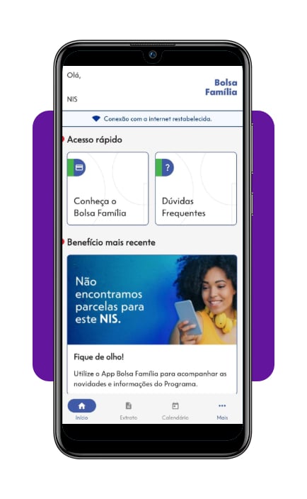 Tela de situação do benefício no aplicativo Bolsa Família