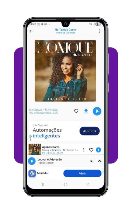 Tela do app Gospel música sem internet com o botão de play em destaque
