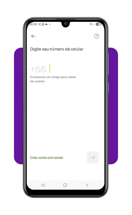 Tela de cadastro de telefone e e-mail no Creditas