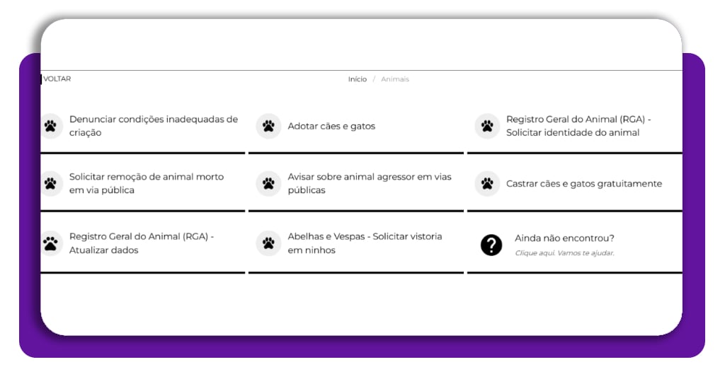 Formulário de solicitação de castração gratuita no portal da prefeitura