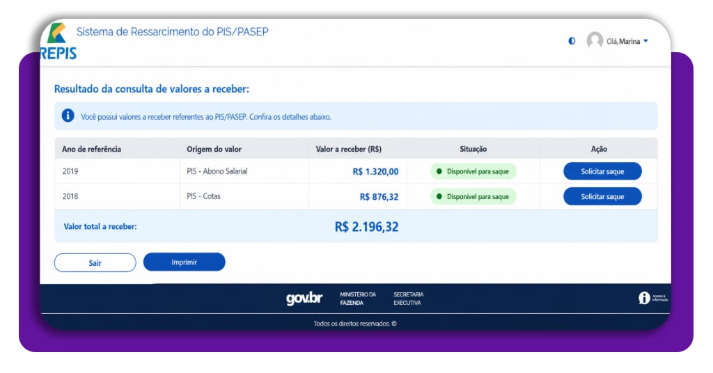 Abono salarial esquecido? Veja como consultar e sacar seu PIS 4 Tela de consulta de saldo do abono salarial no Repis Cidadão