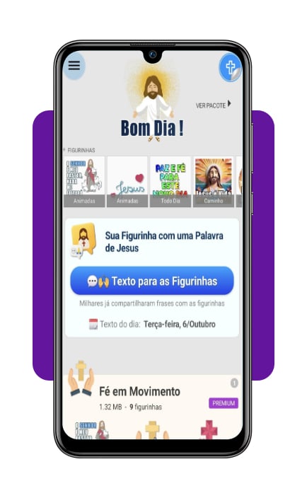 Passo 2 - abra o aplicativo e escolha um pacote de figurinhas cristãs