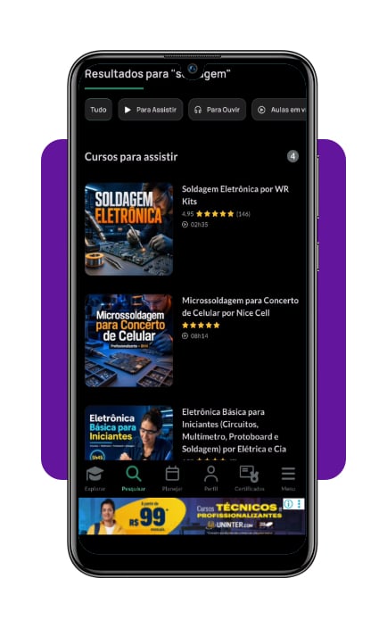 Aplicativo para soldadores: faça cursos online grátis com certificado 4 Pesquisa do curso de soldagem no aplicativo Cursa