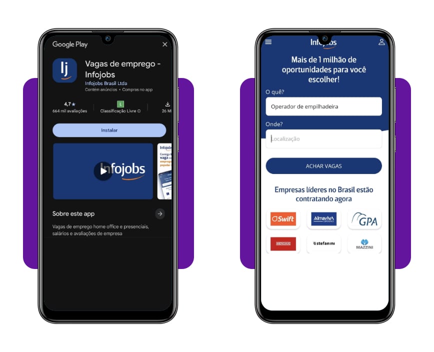Tela de pesquisa de vagas no aplicativo InfoJobs