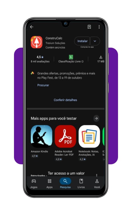 Tela de download do ConstruCalc na loja de aplicativos