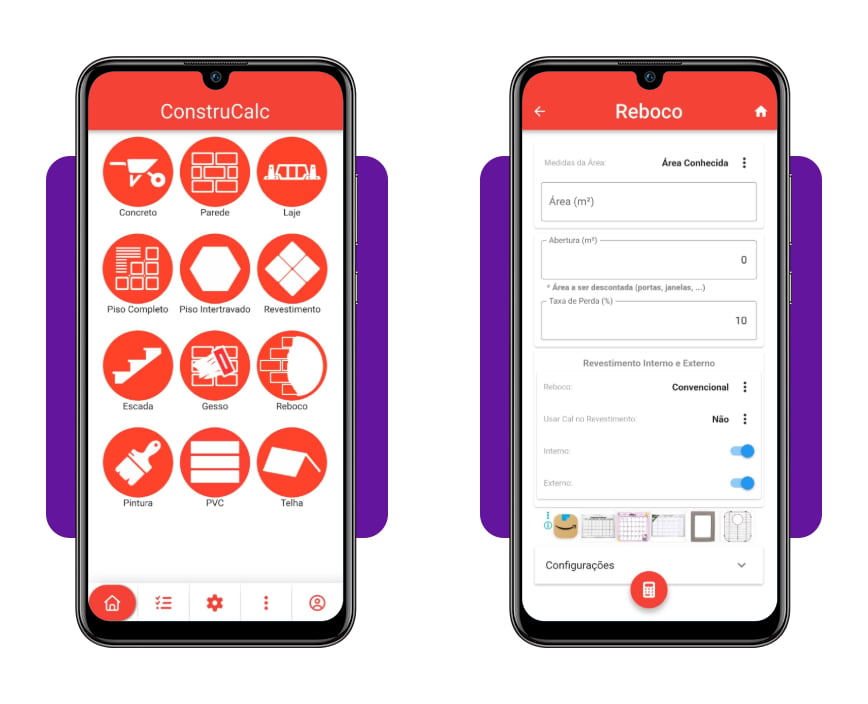 Tela de seleção de obra no ConstruCalc