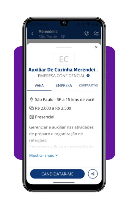 Tela de candidatura no aplicativo Infojobs