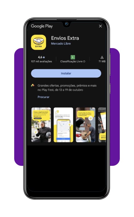 Tela de instalação do aplicativo Envios Extra na Google Play